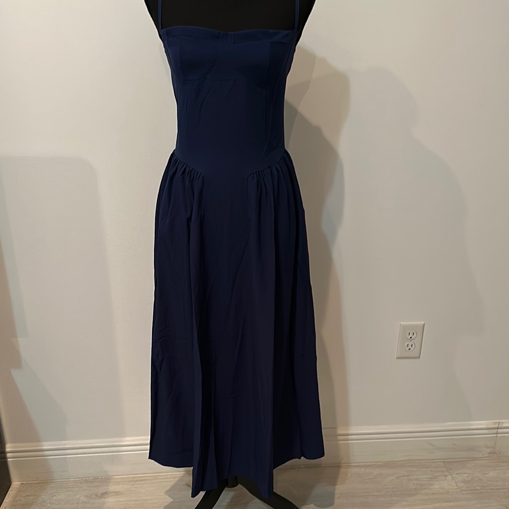 Elegant Navy Blue Strapless Dress